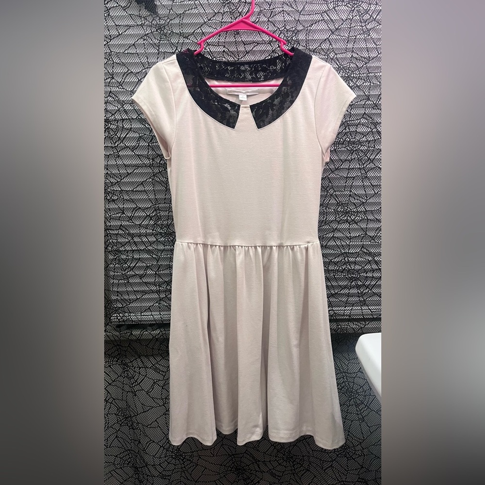 LC Lauren Conrad Cream A-Line Dress with Lace Peter Pan Collar